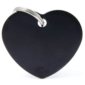 Pet ID Tag Basic Heart Black Lge