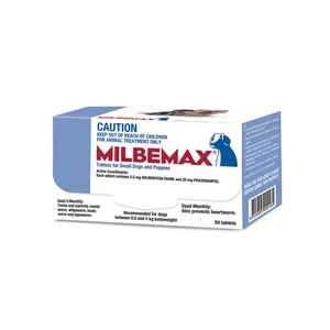 Milbemax Allwormer tablets for Small dogs and Puppies 0.5 - 5kg 50 tablet pack