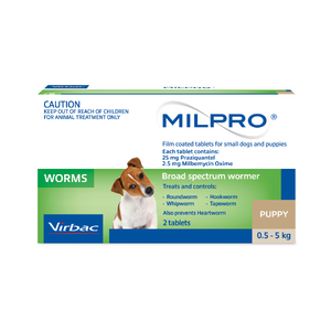 Milpro Broad Spectrum Wormer for Small Dogs and Puppies 0.5-5kg 2 pack