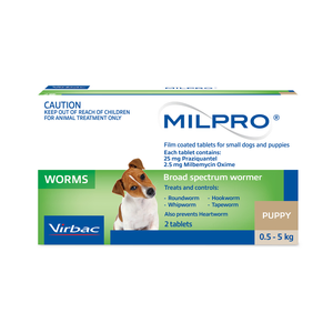 Milpro Broad Spectrum Wormer for Small Dogs and Puppies 0.5-5kg 2 pack