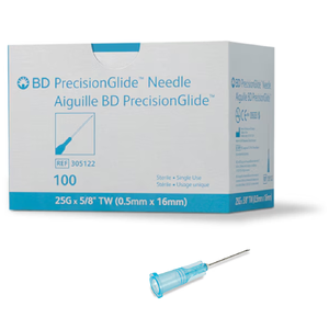 BD PrecisionGlide Hypodermic Needles box of 100 (25G x 5/8") BD needles, hypodermic needles, sterile needles, stainless steel needles, veterinary needles, syringe needles, needle gauge sizes, BD syringe accessories