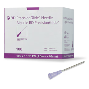 BD PrecisionGlide Hypodermic Needles box of 100 (16G x 1 1/2") BD needles, hypodermic needles, sterile needles, stainless steel needles, veterinary needles, syringe needles, needle gauge sizes, BD syringe accessories