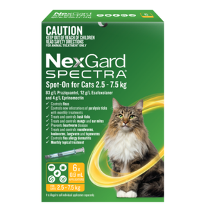 NexGard Spectra Spot-On for Medium/Large Cats 2.5 - 7.5kg (Yellow) 6pk Nextgard spectra, next guard, nextguard, necguard, necgard, nex gard, nexguard