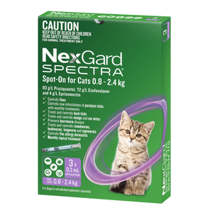 *CLEARANCE-SHORTDATED BB04/2026 NexGard Spectra for Kittens & Cats 0.8 - 2.4kg (Purple) 3pk*4 LEFT Nextgard spectra, next guard, nextguard, necguard, necgard, nex gard, nexguard