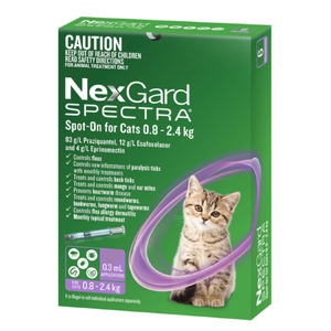 NexGard Spectra Spot-On for Kittens & Small Cats 0.8 - 2.4kg (Purple) NexGard SPECTRA for cats, NexGard SPECTRA Purple, flea treatment for kittens, all-in-one cat parasite protection, cat tick prevention, cat worm treatment, heartworm prevention for cats, lungworm control cats, kitten parasite prevention