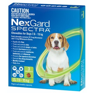 Nexgard Spectra for dogs 7.6 - 15kg Green 3 pack for Medium dogs 
