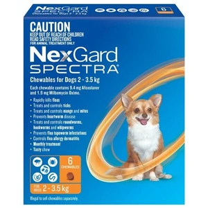 Nexgard Spectra for dogs 2 - 3.5 kg Orange 6pk for Very Small dogs 
