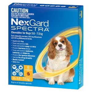 Nexgard Spectra for dogs 3.6- 7.5 kg Yellow 6 pack for Small dogs  - Current expiry date November 2024 