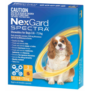Nexgard Spectra for dogs 3.6- 7.5 kg Yellow 6pk for Small dogs  
