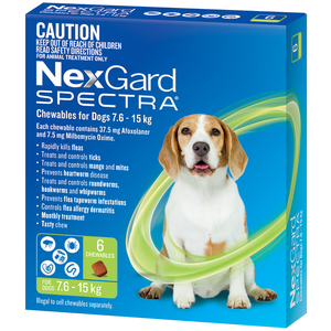 Nexgard Spectra for dogs 7.6 - 15kg Green 6pk for Medium dogs  