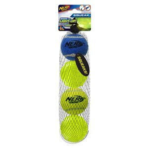 Nerf 4 Ball Pack 6.25cm - 2 x Squeak Tennis Balls / 2 x TPR Lightning LED Balls