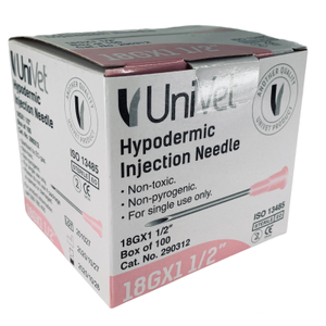Univet Hypodermic Needles Box of 100 - 18g 1 1/2" 