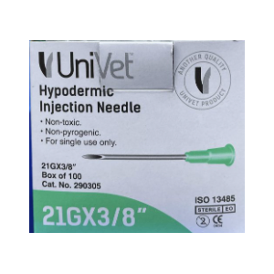 Univet Hypodermic Needles Box of 100 - 21g 3/8" 