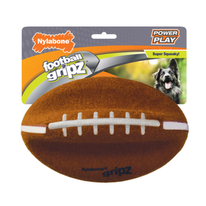 Nylabone Nyla Play Football Large 21cm dog football toy, squeaky football dog toy, soft dog toy for fetch, Power Play Gripz, grippable dog ball, dog toy with squeaker, dog fetch toy, football toy for dogs, interactive dog play toy, dog toy gentle on teeth