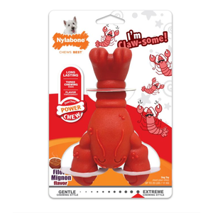 Nylabone Power Chew Lobster Dog Toy Filet Mignon Medium/Wolf Nylabone Power Chew, lobster dog toy, durable dog chew, tough dog toy, filet mignon flavour dog toy, aggressive chewers toy, medium dog chew toy, wolf size dog chew, dental chew toy for dogs, long-lasting dog chew