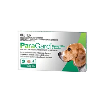 Paragard Allwormer tablets for medium dogs pack of 4 x 10kg tablets