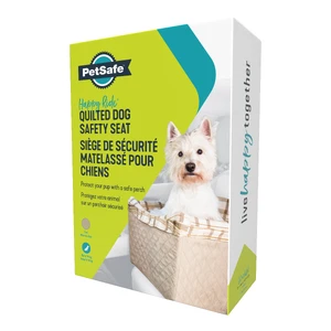 PetSafe Happy Ride Quilted Dog Safety Seat - Tan (Upto 14kg) PetSafe dog car seat, quilted dog booster seat, elevated dog car seat, Happy Ride safety seat, dog travel seat, small dog car booster, dog car safety, dog car restraint, washable dog car seat, dog car seat with tether