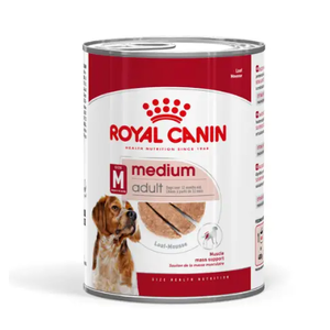 Royal Canin Medium Adult Dog Wet Food Cans 12 x 410g Royal Canin Medium Adult wet food, wet dog food 410g, dog food for medium breed adults, Royal Canin canned dog food, immune support dog food, mixed feeding dog food, dog loaf food