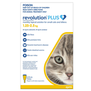 **SPECIAL* Bonus 2 FREE doses- Revolution Plus for Cats 1.25-2.5kg Yellow - 6 pack + 2 Free Singles 