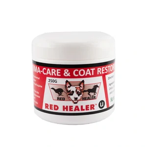 Red Healer Universal Derma-Care Ointment red healer, derma care ointment, dog skin ointment, horse skin balm, equine ointment, natural skin treatment, universal skin balm, cracked paw balm, udder ointment, dry skin dog treatment, irritated skin horse, calendula ointment pets, zinc oxide balm pet
