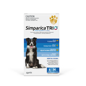 Simparica Trio 6 pack for dogs 10.1-20kg - Flea, Tick and Worming Treatment  *BLUE*
