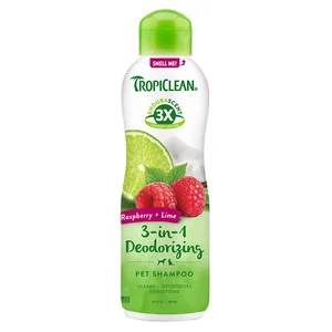 TropiClean EnduraScent Raspberry Lime Deodorising Shampoo 592mL tropiclean endurascent raspberry lime shampoo, dog deodorising shampoo australia, raspberry lime dog shampoo, tropiclean odour control shampoo, long lasting fragrance dog shampoo, coconut cleanser dog shampoo