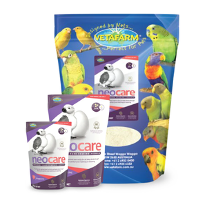 Vetafarm Neocare Hand-Rearing Formula hand-rearing bird formula, baby bird food, avian hand feed, bird hand-rearing formula, Vetafarm Neocare, baby parrot food, baby finch nutrition, hand-feeding bird formula, probiotics for birds, bird growth nutrition, baby bird vitamins, parrot baby formul