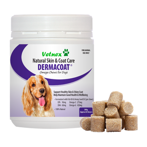 Vetnex Dermacoat Omega Chew For Dogs 300g vetnex omega chew, dermacoat omega dog, omega 3 chews for dogs, omega dog suplemnt, dog fish oil bites, dog coat chews, hemp oil chews for dogs, dog itchy skin chew, dermacote chews, omega 369 dog, vet nex dermacoat, omega skin treats for dogs, dog fur su