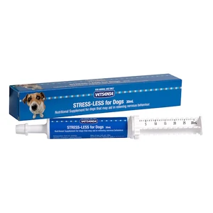 Vetsense Stress Less Paste For Dogs 30mL vetsense stress-less paste, dog calming paste, l-tryptophan dog calmer, magnesium calming supplement dogs, anxiety paste for dogs, storm firework dog calmer