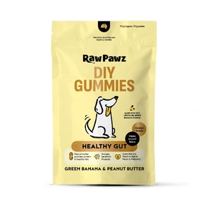 Raw Pawz Healthy Gut Digestion DIY Gummies 90g raw pawz healthy gut gummies, green banana dog treats, peanut butter dog treats, digestion support gummies dogs, gut health dog supplement, collagen dog treats, resistant starch dog supplement, australian made dog treats, human grade dog treats, probiotic