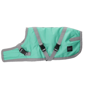 ZeeZ Supreme Dog Coat Mint Green/Grey (GEN 2) ZEEZ dog coat, ZEEZ Supreme Gen 2, mint green dog coat, waterproof dog jacket, winter dog coat, faux fur dog coat, dog coat for rain, dog coats Australia, adjustable dog jacket, 1680 denier dog coat