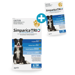 Simparica Trio for Medium Dogs 10.1 - 20kg Blue (6pk) PLUS FREE 1pK! 