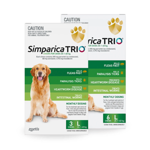Simparica Trio for Large Dogs 20.1 - 40kg Green Simparica Trio Medium Dogs, Simparica Blue Pack, flea and tick treatment for dogs, dog worming chew, heartworm prevention for dogs, all-in-one parasite treatment, Simparica for 10-20kg dogs, best flea treatment for medium dogs, monthly dog chew for parasi