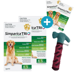 Simparica Trio for Large Dogs 20.1 - 40kg Green (12pk) PLUS FREE 2pk & FREE The Block Dog Toy