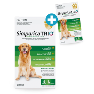 Simparica Trio for Large Dogs 20.1 - 40kg Green (6pk) PLUS FREE 1pk! 