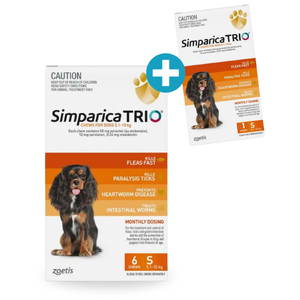 Simparica Trio for Small Dogs - 5.1 - 10kg Orange (6pk) PLUS FREE 1pk!