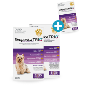Simparica Trio for XSmall Dogs - 2.6 - 5kg Purple (6pk) PLUS FREE 1pk!