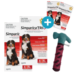 Simparica Trio for XLarge Dogs 40.1 - 60kg Red (12pk) PLUS FREE 2pk & FREE The Block Dog Toy