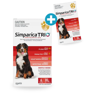 Simparica Trio for XLarge Dogs 40.1 - 60kg Red (6pk) PLUS FREE 1pK! 